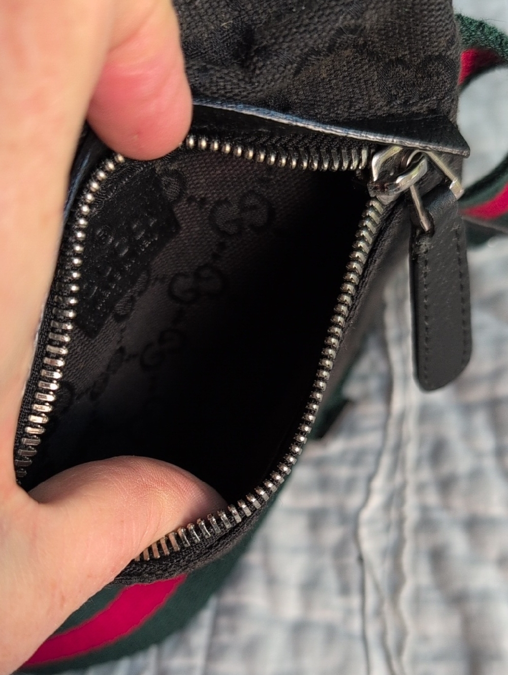 Gucci Black GG Monogram Hip or Side Body Bag with Signature Web Strap - Picture 6 of 12
